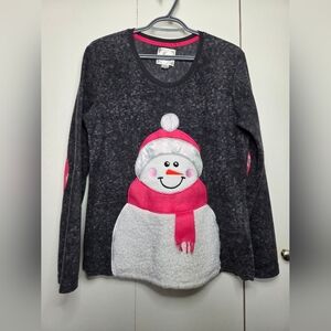 Pj Couture Charcoal and Pink Snowman Pajama Top